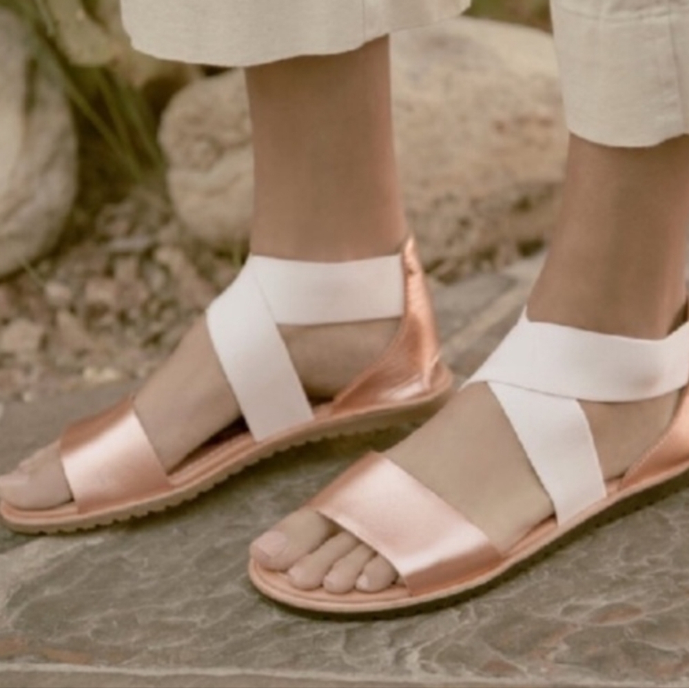 Sorel Comfort Ankle Leather Ella Crisscross Strap Sandals Flats shoes sz 8.5